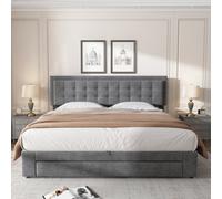 BTM Upholstered Bed King Size 5Ft 150X200 Cm Velvet Fabric Large Storage Slats Headboard Without Mattress Grey