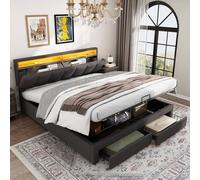 BTM Upholstered bed with LED double bed with hydraulic storage & drawers in Grey BTM Grey Double