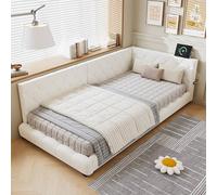 BTM Upholstered Bed with Side Rails & Dual Headboards in Beige | Size: Single BTM Beige Single