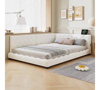 BTM Upholstered Bed with Side Rails & Dual Headboards in White | Size: Double BTM White Double