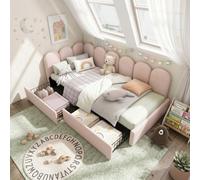 Btm Upholstered Day Bed With Storage Drawers 3Ft Single Sofa Bed 90 X 190 Cm Velvet Pink No Mattress