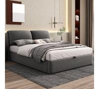 Btm Upholstered Double Bed 4Ft6 135X190Cm Hydraulic Bed With Three Drawers Storage Box Slatted Frame Headboard Velvet Grey