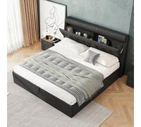 Btm Upholstered Double Bed 4Ft6 135X190Cm, Hydraulic Storage, Headboard Storage, Pu Black