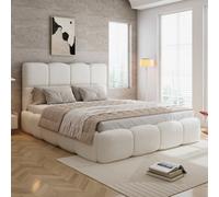 Btm Upholstered Hydraulic 4Ft6 Double Bed 135X190Cm, Soft Headboard, Boucle Beige