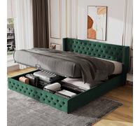 BTM Upholstered Hydraulic Storage Bed in Velvet in Green BTM Green