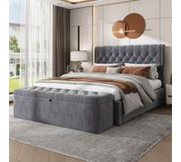 Btm Upholstered King Bed 5Ft 150X200Cm Hydraulic Lift Storage Velvet Grey Rivet Decoration