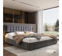 Btm Upholstered King Size Bed 5Ft 150X200Cm Velvet Fabric Large Storage Slats Headboard Without Mattress Grey