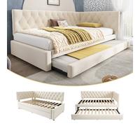 BTM Velvet Daybed with Pull-Out Trundle, for Adults & Kids in Beige BTM Beige