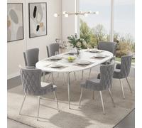 Btm Velvet Dining Chairs Set Of 6, Luxury Lounge Chairs With Silver Metal Legs, Grey