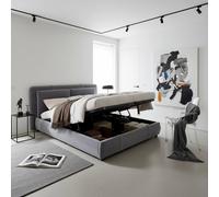 BTM Velvet Hydraulic Storage Bed, 4.5FT Double with Removable Headboard in Grey BTM Grey