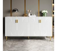BTM Wave Design Sideboard with Gold Handles & Feet, Elegant in White BTM White