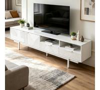 Btm White Bohemian Tv Stand For 90 Inch Tv Geometric Design Media Console With Storage Cabinet