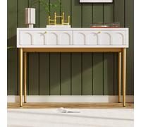 Btm White Dressing Table With 2 Drawers, Highboard Chest Of Drawers For Bedroom, Cream-White, H76.5 X W100 X D45 Cm