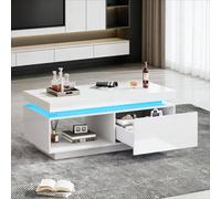 BTM White High Gloss LED Coffee Table with Drawer & Shelf BTM White