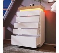 Btm White High Gloss Sideboard With Two Doors Three Drawers Rgb Led App Controlled Multi Purpose Cabinet For Living Bedroom