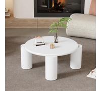 Btm White Round Wooden Coffee Table With Four Legs Modern Tea Table For Bedroom Living Room Or Farmhouse