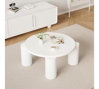 Btm White Round Wooden Coffee Table With Four Legs Modern Tea Table For Bedroom Living Room Or Farmhouse