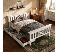Btm White Wooden 3Ft Single Storage Bed With Drawers Solid Pine Wood For Adults Kids And Teenagers 90 X 190 Cm