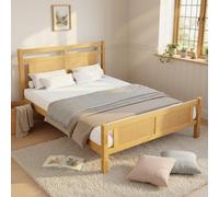 Btm Wooden Bed 4Ft6 Double 135X190Cm Mdf Rattan Paper Pine Mdf Plywood Frame Sturdy Slats Wood Colour