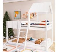 BTM Wooden Bunk Bed Loft Bed Ladder Guard Rail Mid-Sleeper Cabin Bed 3Ft Treehouse Canopy Space-Saving Kids White 90X190 Cm