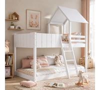 Btm Wooden Bunk Bed Loft Bed Ladder Guard Rail Mid Sleeper Cabin Bed 3Ft Treehouse Canopy Space Saving Kids White 90X190Cm
