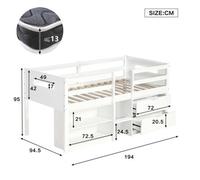 Btm Wooden Storage Bed 3Ft Single Bed 90X190 Cm, Safety Guardrail, 2 Drawers And Storage Compartments, Pine Wood Frame, White