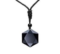 BTMDECOR Black Obsidian Hexagram Natural Stone Necklace Translucent Ice Obsidian Wolf Tooth Amulet His and Hers Couples Necklace Lucky Love Pendant Necklace for Men Women(Hexagon (Black Rope))