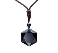 BTMDECOR Black Obsidian Hexagram Natural Stone Necklace Translucent Ice Obsidian Wolf Tooth Amulet His and Hers Couples Necklace Lucky Love Pendant Necklace for Men Women(Hexagon (Brown Rope))
