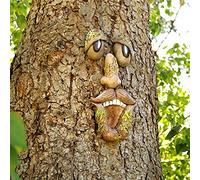 BTMIEY 3D Old Man Tree Face Yard Art Decorations,Funny Old Man Face Sculpture Whimsical Tree Face Garden Decoration (D)