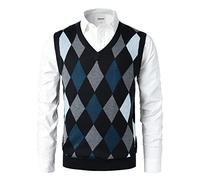 Btmpmcs Men's Argyle Sweater Vest V-Neck Knitted Sleeveless Tank Top Classic Business Knitwear Jumpers Golf Slipover Gilets Gentleman Slim Waistcoat Blue