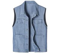 Btmpmcs Men's Casual Denim Vest Vintage Slim Fit Jean Gilet Classic Button-Down Sleeveless Jacket Motorcycle Trucker Cowboy Waistcoat Outwear Top