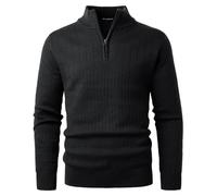 Btmpmcs Men's Jumpers 1/4 Zip Sweater Turtleneck Striped Knitted Pullover Long Sleeved Quarter Zip Sweater Winter Warm Knitwear Solid Classic Thermal Winterpullover Set-in Golf Top Black