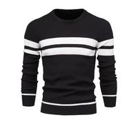 Btmpmcs Men's Jumpers Crew Neck Knitted Sweater Color Block Autumn Winter Warm Thick Pullover Long Sleeved Striped Knitwear Durable Soft Cozy Knit Tops Classic Basic Sweatshirts Black