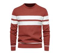 Btmpmcs Men's Jumpers Crew Neck Knitted Sweater Color Block Autumn Winter Warm Thick Pullover Long Sleeved Striped Knitwear Durable Soft Cozy Knit Tops Classic Basic Sweatshirts Red