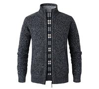 Btmpmcs Mens Knitted Cardigan Thick Sweater Stand Collar Full Zip Autumn Winter Jumpers Long Sleeve Fleece Lined Colorblocked Coat