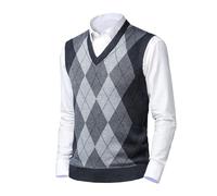 Btmpmcs Mens Knitted Sleeveless Thick Tank Top Casual V-Neck Jumper Knitted Gilets Argyle Sweater Vest Business Knitwear Waistcoat Gentleman Slipover Autumn Winter Pullover Dark Grey