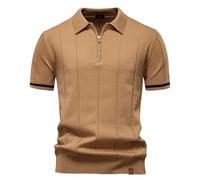 Btmpmcs Mens Polo Shirts Short Sleeve Zip Knitted Poloshirts Solid Color Summer Classic Stretch Golf Tennis T-Shirts Vertical Striped Sports Tee Tops Casual Fashion Basic Work Henley Shirts Khaki