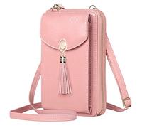 BTNEEU Crossbody Phone Bag Women RFID Blocking Genuine Leather Mobile Phone Bag with 12 Card Slots Multi Compartment Cell Phone Wallet with Zip Coin Pocket Small Shoulder Bag Purse Handbag (Pink)