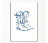 BTNXWL Coastal Cowgirl Boots Canvas Wall Art, Blue Coquette Bow Cowgirl Boots Poster, Retro Western Girly Wall Art, Trendy Teen Girls College Dorm Apartment Aesthetic Wall Decor 12x16in Unframed