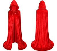 Btofellin Halloween Hooded Cloak Long Velvet Cape Cosplay Costume Unisex Adult Vampire Witch Wizard Robe Red