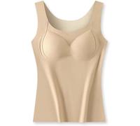 Btofellin Thermal Tops Womens Thermal Sleeveless Thin Wool Vest with Bra Round Neck Chest Pad Underwear Base Layer Top Soft Stretch Warm Winter Underwear Camisole Nude/XL