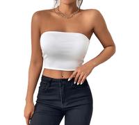 Btofellin Vest Womens Plain Boob Tube Strapless Bandeau Stretchy Basic Summer Vest Crop Top Casual No Padded Tube Bra Sexy Solid Tops Basic Backless Sleeveless Bandeau White