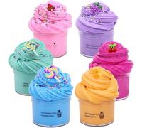 BTOIURF 6 Pack Fluffy Butter Slime Kit, Include 6 Pack Cute Mini Charms, DIY Butter Slime Party Gift,Super Soft and Non-Sticky, Stress Relief Toy for Girls and Boys