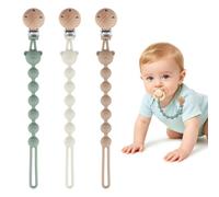 BTONGE 3 Pack Silicone Dummy Clip,One Piece Design Pacifier Clips | Soft Soother Clips for Baby Boys and Girls BPA Free Teething Toys 2 in 1 Design（Grey、Green、Khaki）