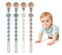 BTONGE 4 Pack Silicone Dummy Clip,One Piece Design Pacifier Clips | Soft Soother Clips for Baby Boys and Girls BPA Free Teething Toys 2 in 1 Design（Blue、Green、Grey、Khaki）