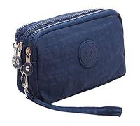 Btoon 3 Layer Zipper Nylon Wallets for Women Wristlet Bag Purse Waterproof Cell Phone Pouch Handbag (Dark Blue)
