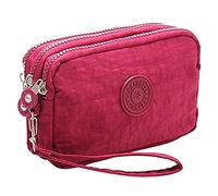 Btoon 3 Layer Zipper Nylon Wallets for Women Wristlet Bag Purse Waterproof Cell Phone Pouch Handbag (Wine Red)
