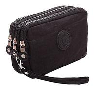 Btoon 3 Layer Zipper Nylon Wallets for Women Wristlet Bag Purse Waterproof Cell Phone Pouch Handbag (Black)