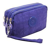 Btoon 3 Layer Zipper Nylon Wallets for Women Wristlet Bag Purse Waterproof Cell Phone Pouch Handbag (Blue)