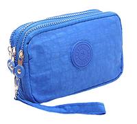 Btoon 3 Layer Zipper Nylon Wallets for Women Wristlet Bag Purse Waterproof Cell Phone Pouch Handbag (Light Blue)